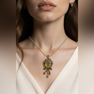 $4799 LeVian 14K Lemon Quartz, Blue Topaz, Tsavorite, Chocolate Diamonds on 17”